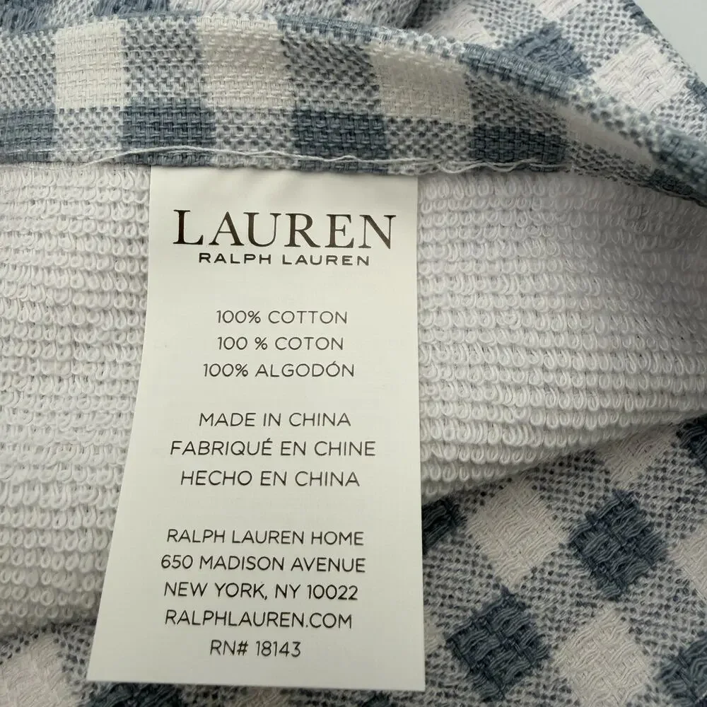Lauren Ralph Lauren Kitchen Towels Set of 2 Blue White Gingham Check 17x28 NWT
